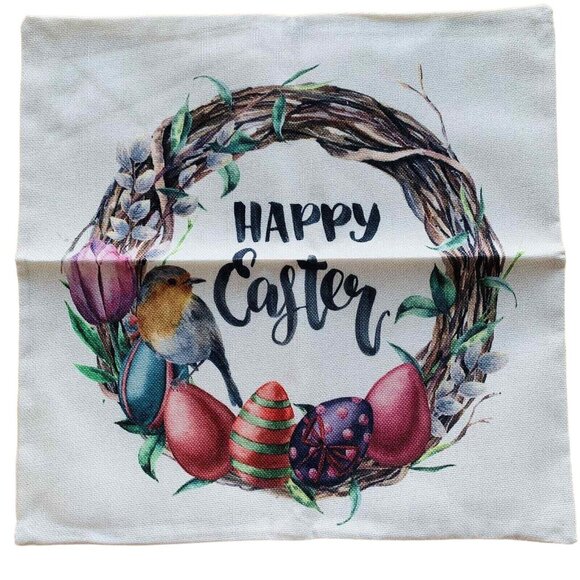 Easter Theme Throw Pillow Covers 18X18 in Linen Watercolor Design Set of 4 - Picture 5 of 7